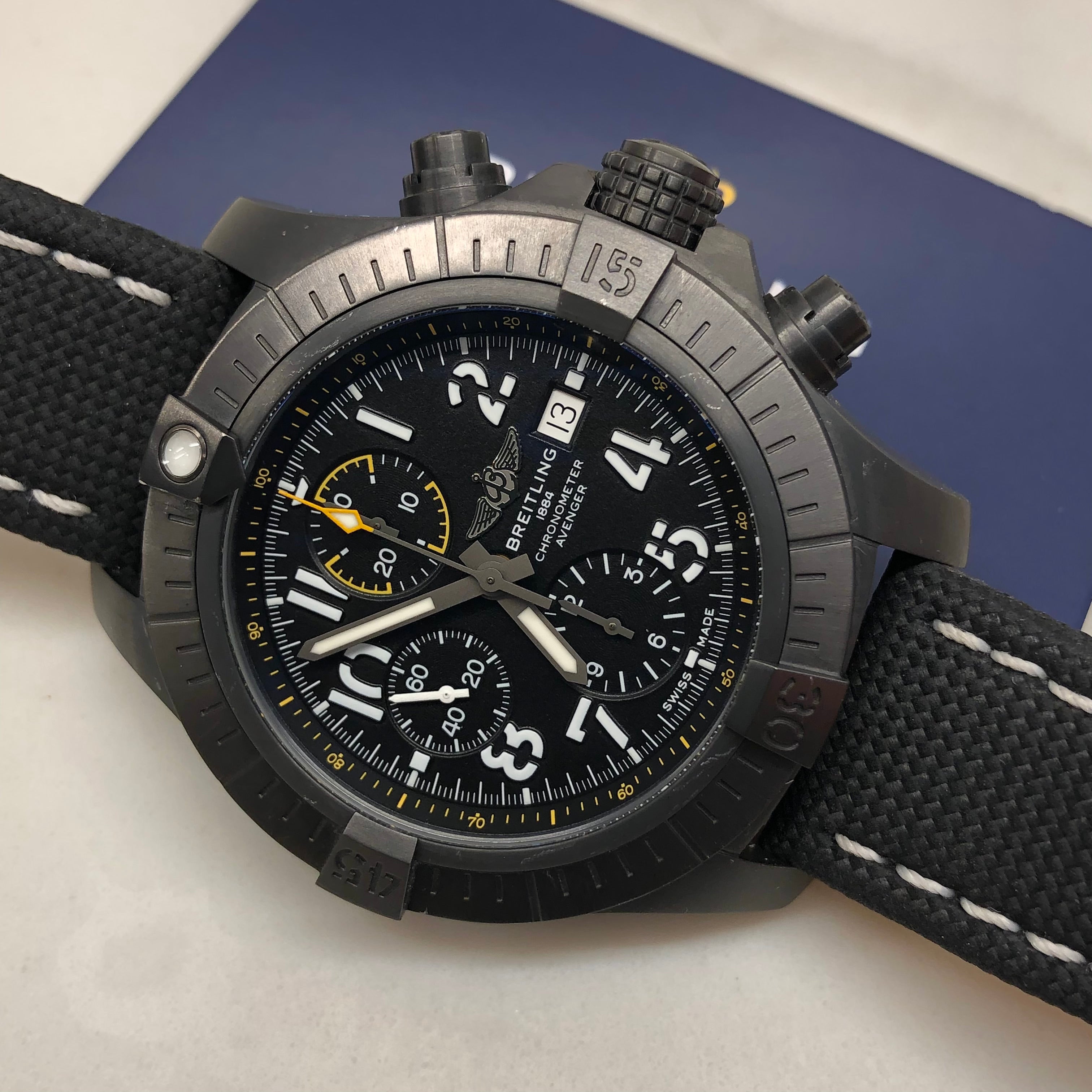 Breitling Avenger Night Mission V13317 Chronograph Automatic Chronometer Black Dial with Box and Papers HASHTAGWATCHCO