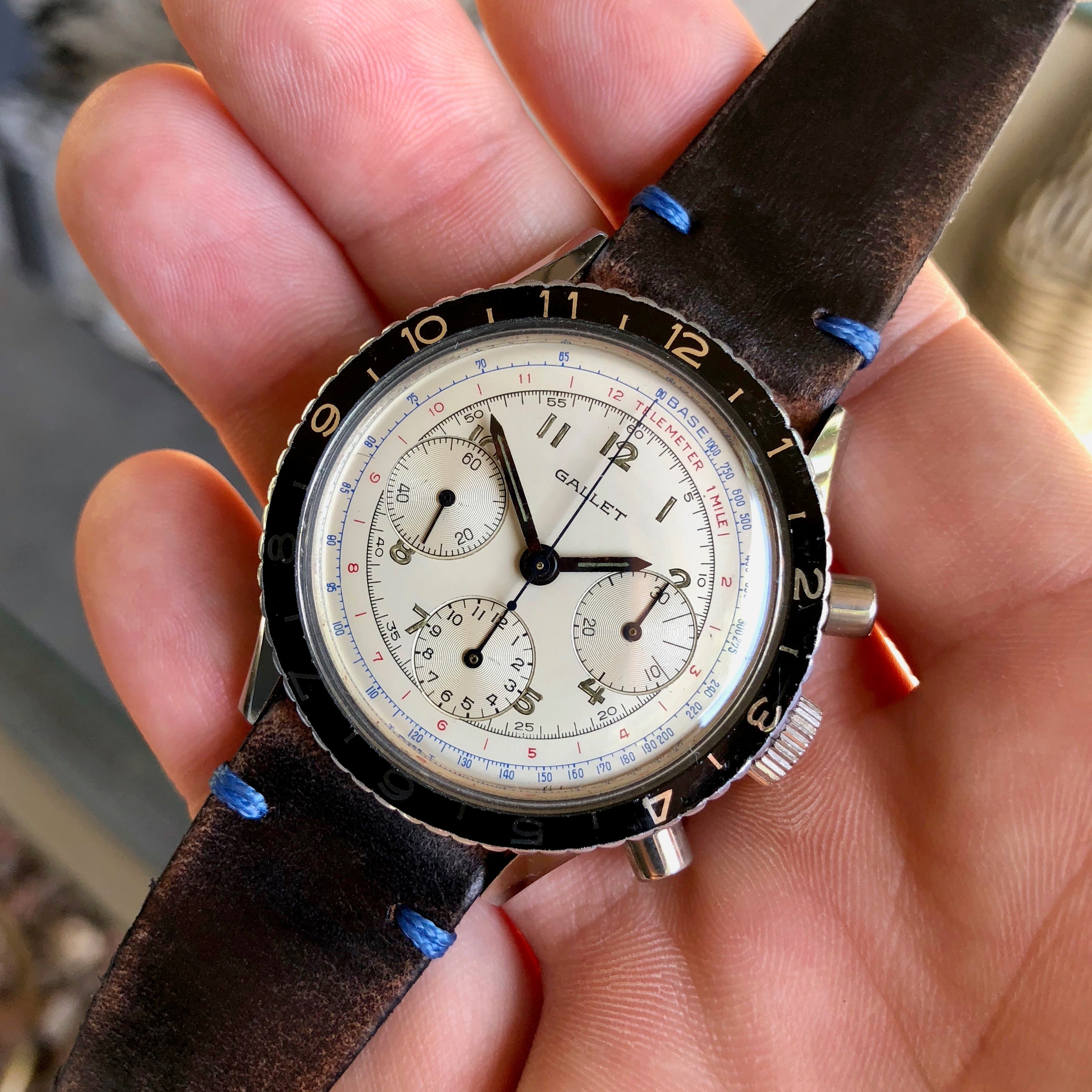 Vintage Gallet MultiChron Pilot Valjoux 72 Chronograph White