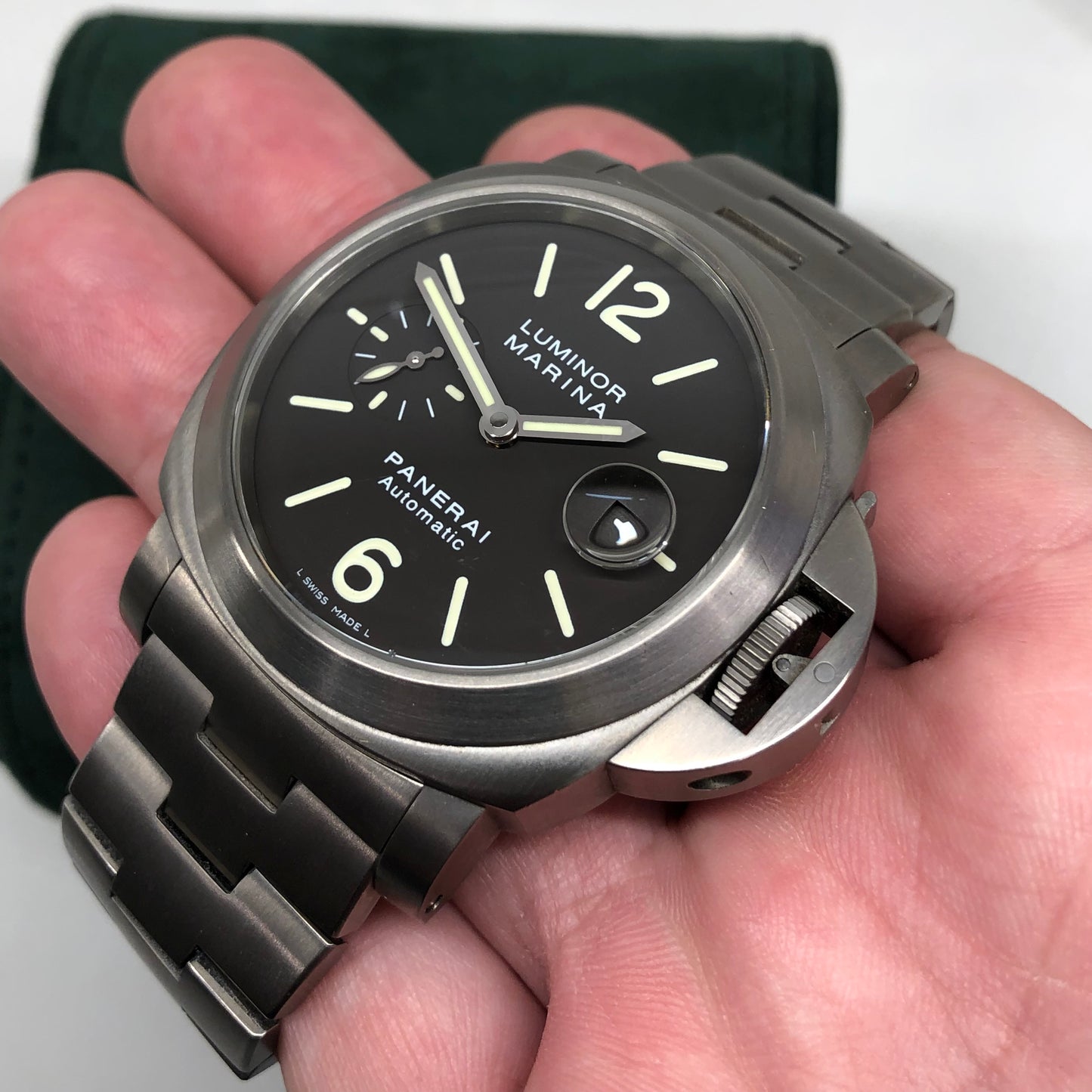 1999 Panerai Luminor Marina PAM 296 44mm Titanium Tobacco Brown Automatic Wristwatch