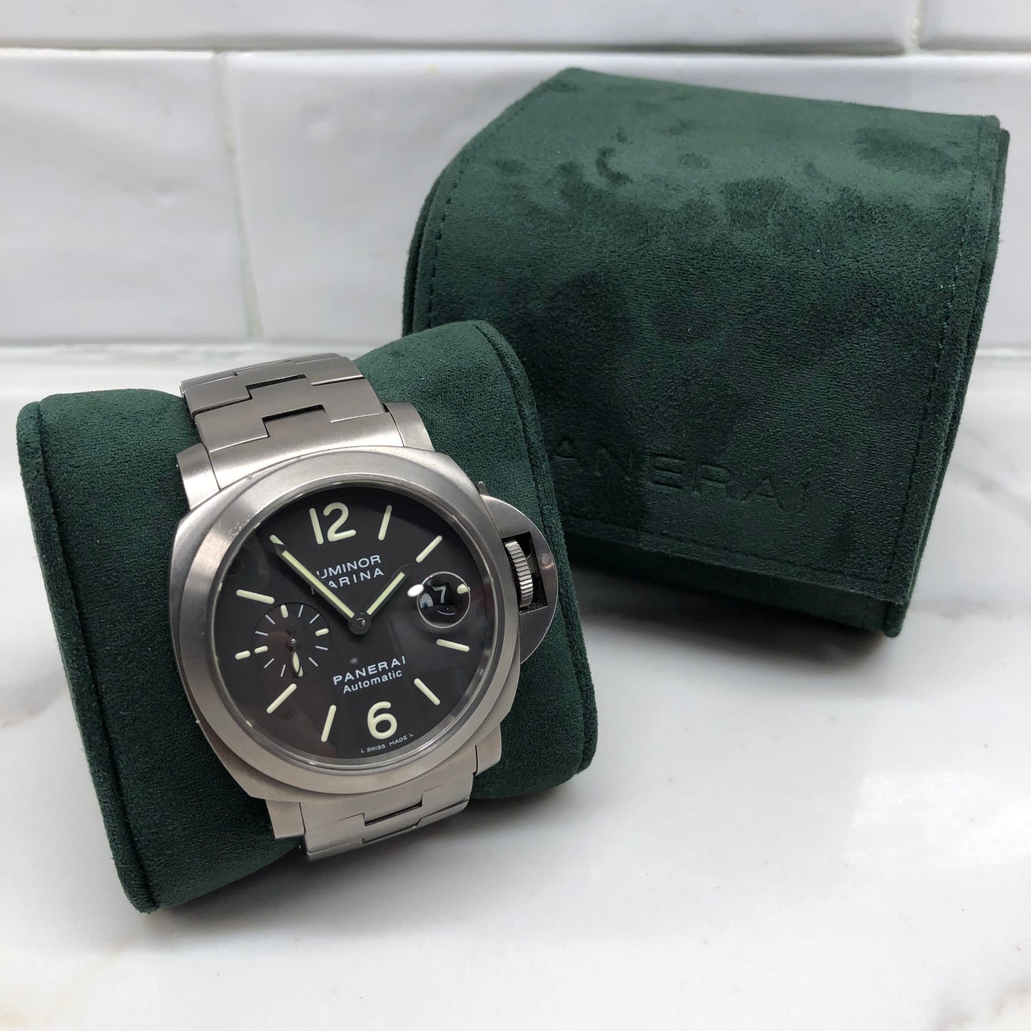 1999 Panerai Luminor Marina PAM 296 44mm Titanium Tobacco Brown Automatic Wristwatch