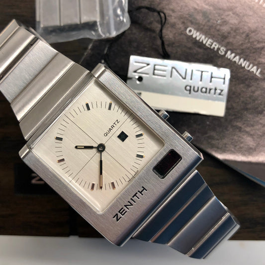 1970s Zenith Time Command 02.0014.441 Stainless Steel Quartz Wristwatch with Box and Owners Manual