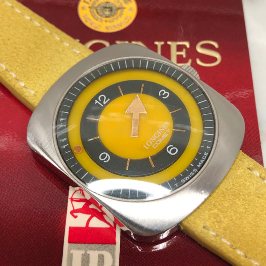 1971 Longines Comet 8475 Yellow Mystery Dial Steel Vintage Wristwatch with Box and Papers