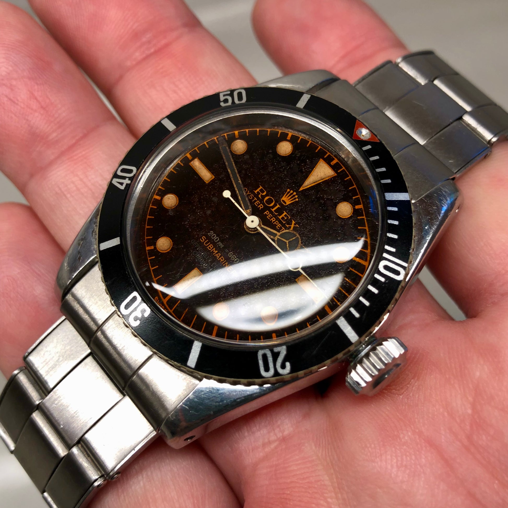 1958 Rolex Submariner 6538 Big Crown James Bond Four Line Tropical Dial Oyster Perpetual Wristwatch One Family Owned - HASHTAGWATCHCO