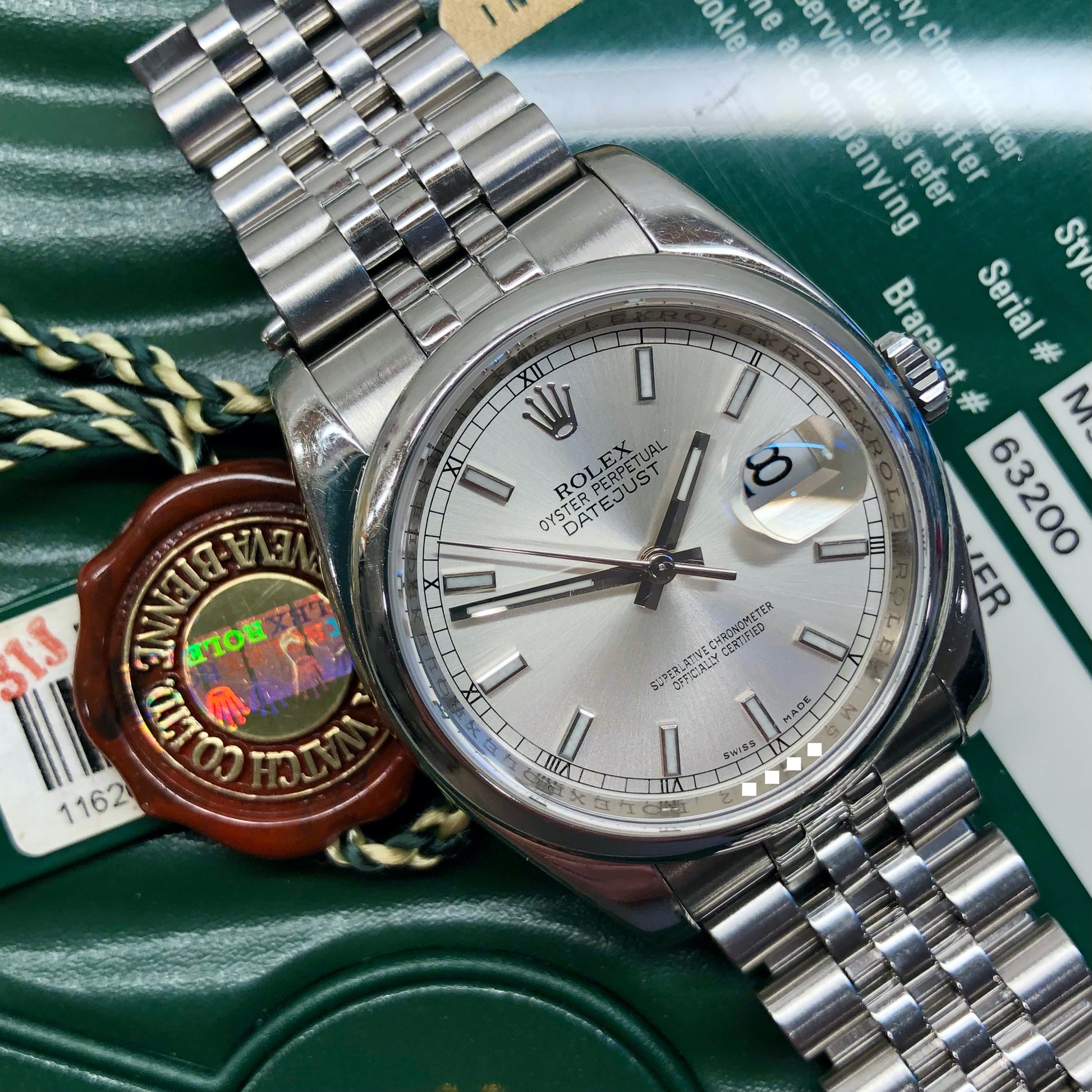 2008 Rolex Datejust 116200 Stainless Steel Silver Dial Hidden Clasp Jubilee Automatic Wristwatch with Box and Papers - HASHTAGWATCHCO