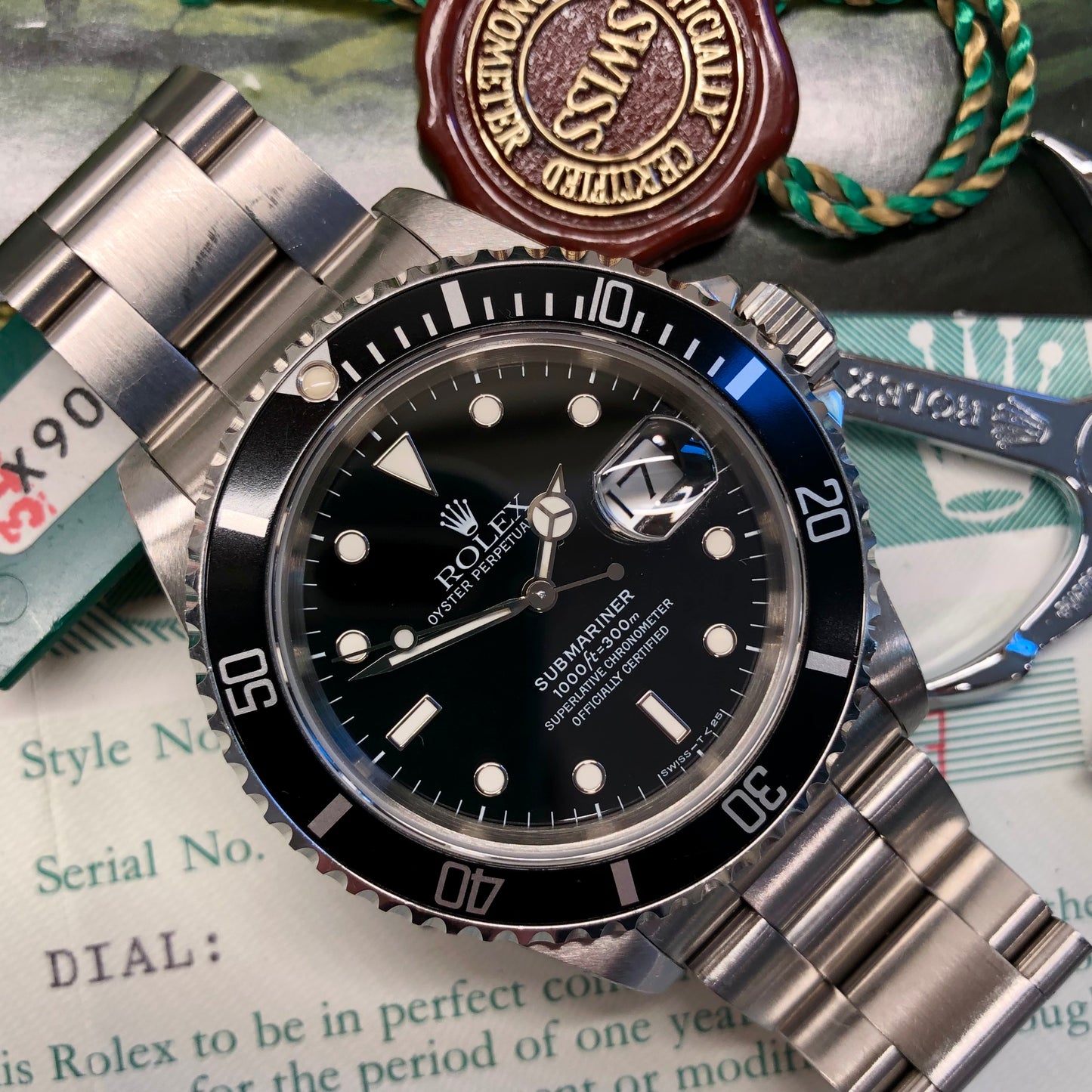 1991 Rolex Submariner Date 16610 Tritium Steel Wristwatch with Box and Papers - HASHTAGWATCHCO