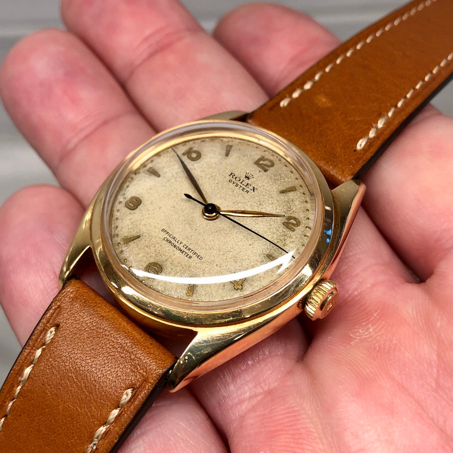 1947 Rolex Oyster 4365 18K Yellow Gold Chronometer Precision Wristwatch - HASHTAGWATCHCO