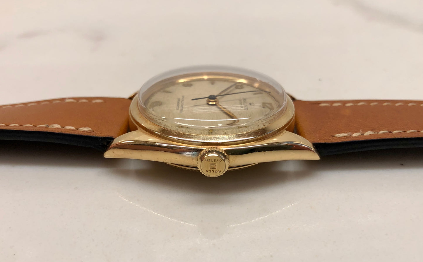 1947 Rolex Oyster 4365 18K Yellow Gold Chronometer Precision Wristwatch - HASHTAGWATCHCO