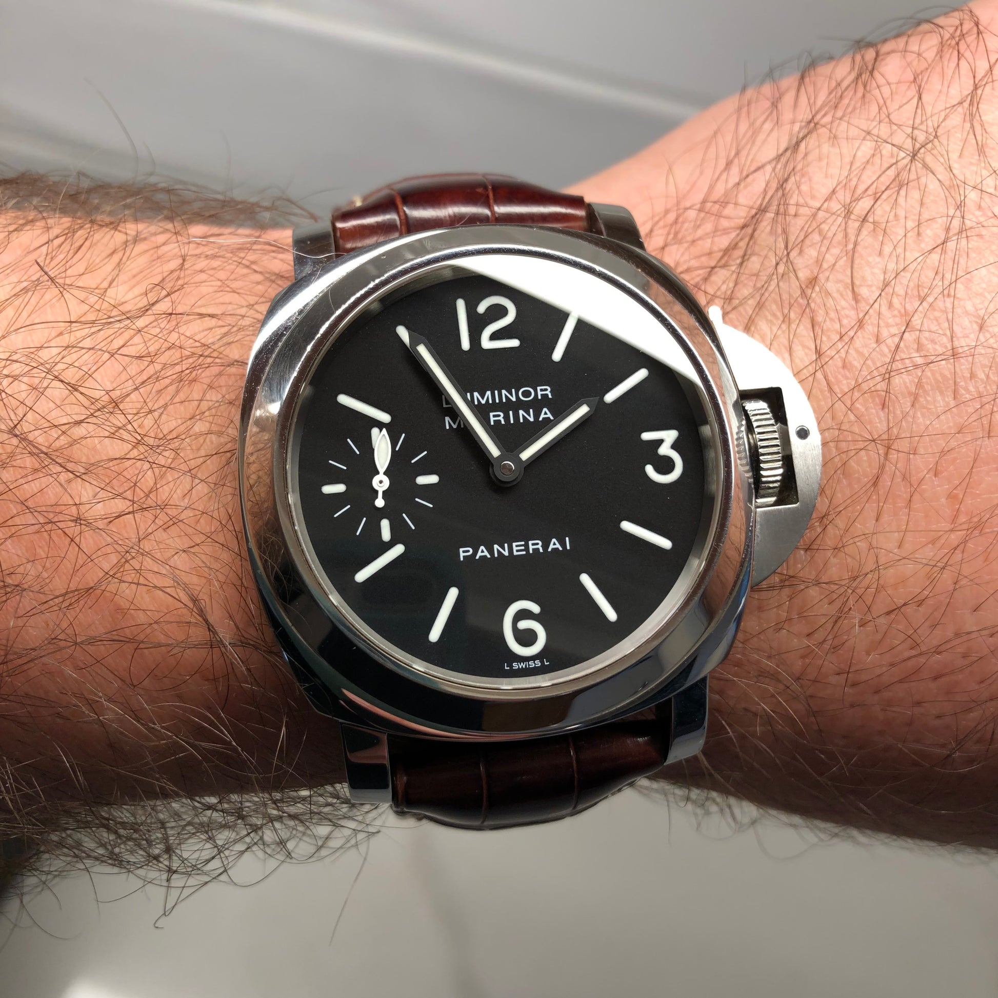 2004 Panerai Luminor Marina PAM 111 Stainless Steel 44mm Wristwatch with Box and Papers - HASHTAGWATCHCO