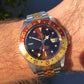 1985 Rolex GMT MASTER 16753 Root Beer Two Tone Steel and Gold Jubilee Nipple Dial Wristwatch with Box and Papers