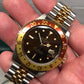 1985 Rolex GMT MASTER 16753 Root Beer Two Tone Steel and Gold Jubilee Nipple Dial Wristwatch with Box and Papers