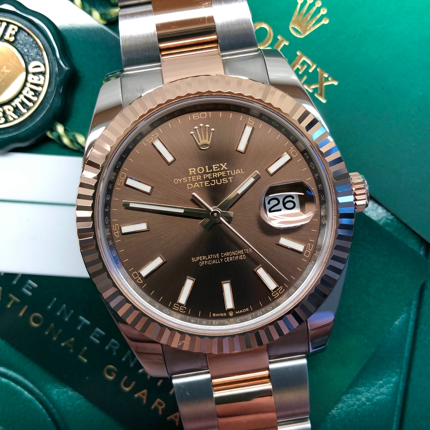 2024 Rolex Datejust 126331 Chocolate Rose Gold Fluted 41mm Two Tone Oyster Wristwatch with Box and Papers