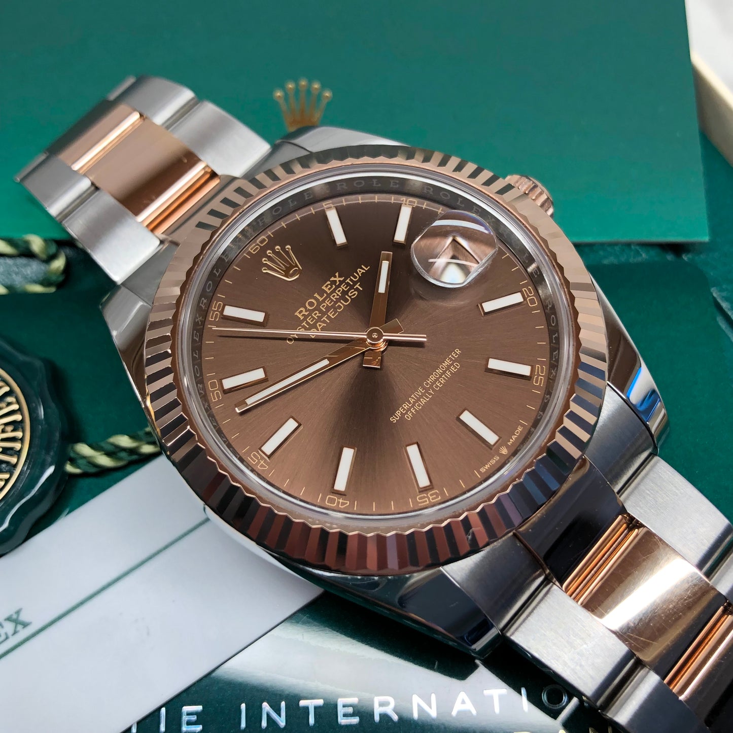 2024 Rolex Datejust 126331 Chocolate Rose Gold Fluted 41mm Two Tone Oyster Wristwatch with Box and Papers