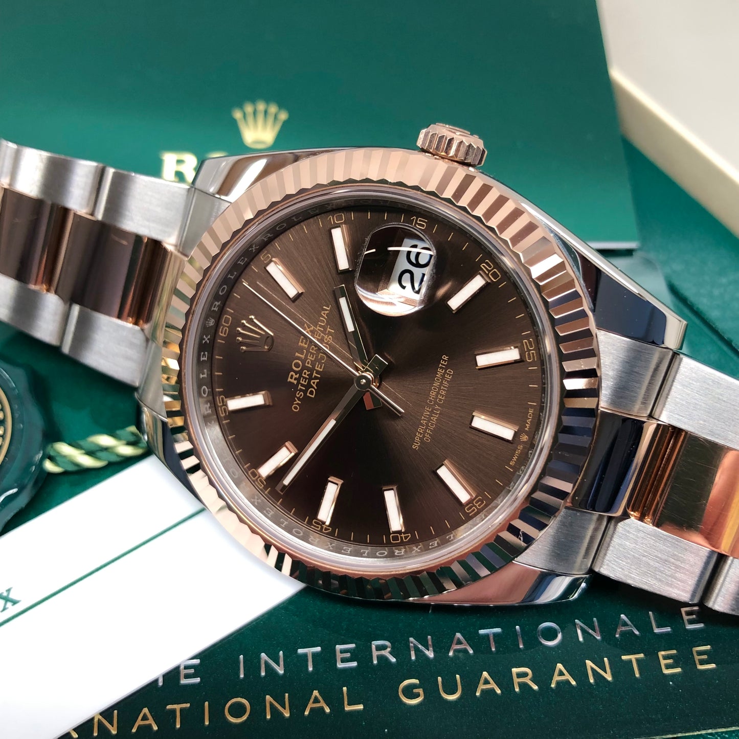 2024 Rolex Datejust 126331 Chocolate Rose Gold Fluted 41mm Two Tone Oyster Wristwatch with Box and Papers