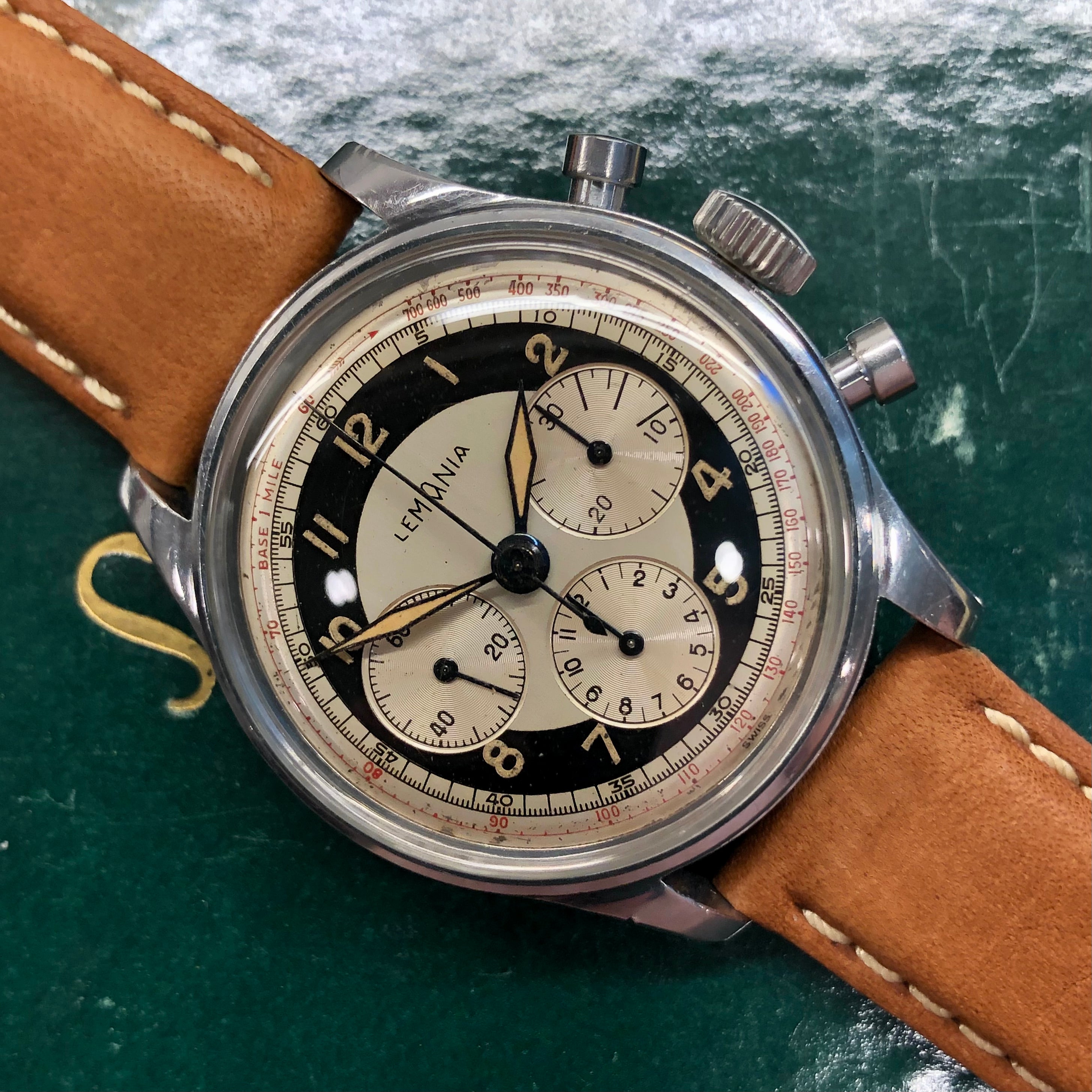 1950s Lemania Exotic Multiscale Dial 27CH Stainless Steel Chronograph ...