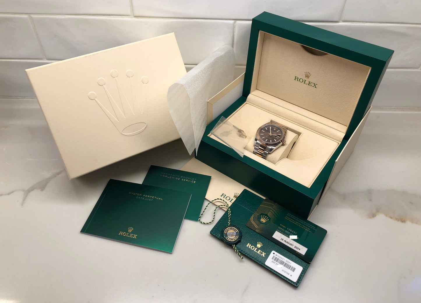 2024 Rolex Datejust 126331 Chocolate Rose Gold Fluted 41mm Two Tone Oyster Wristwatch with Box and Papers