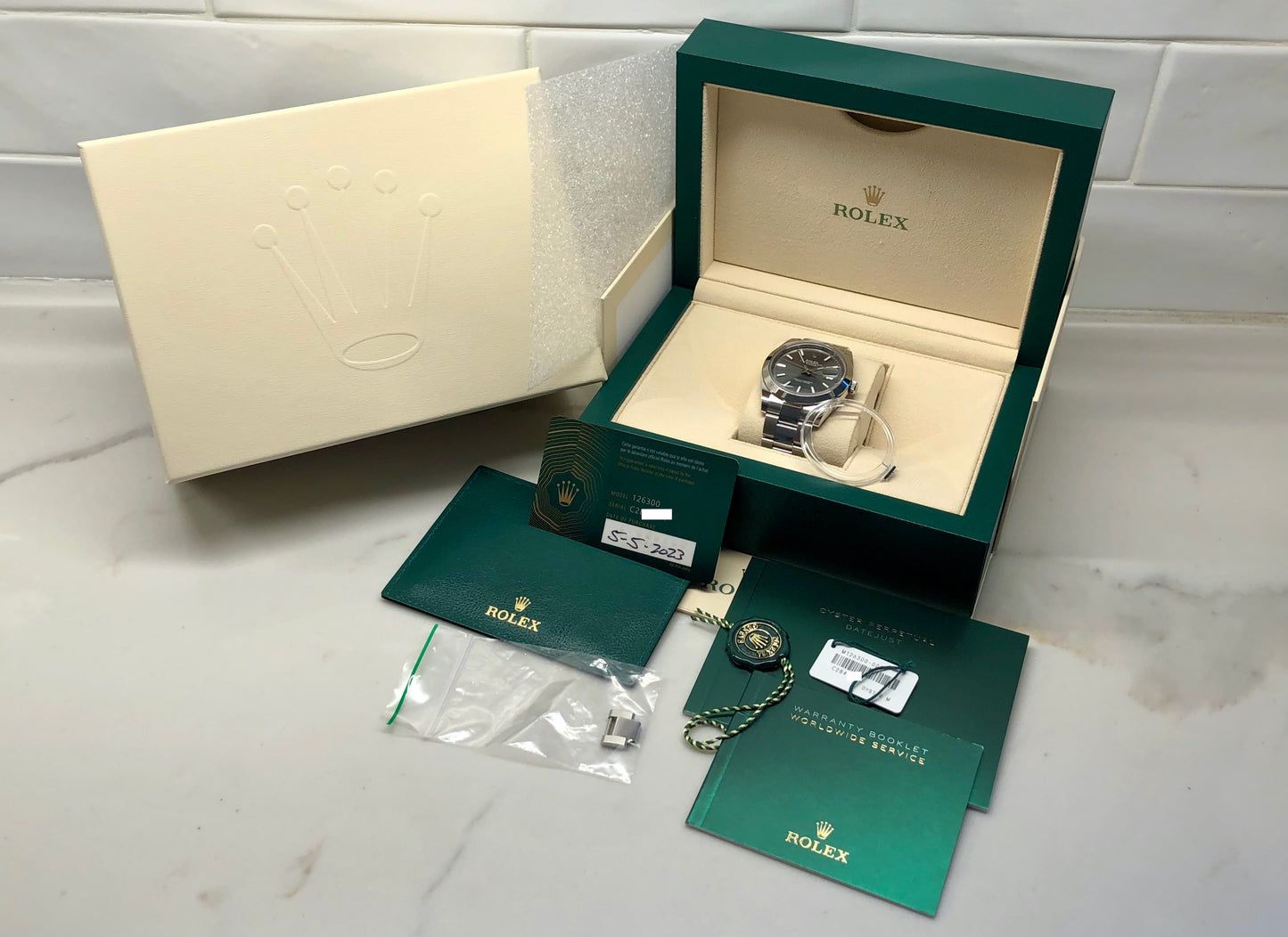 2023 Rolex Datejust 126300 Rhodium 41mm Steel Oyster Wristwatch with Box and Papers