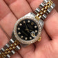 1987 Rolex Ladies Datejust 69163 Black Diamond Two Tone Jubilee Diamond Bezel Wristwatch