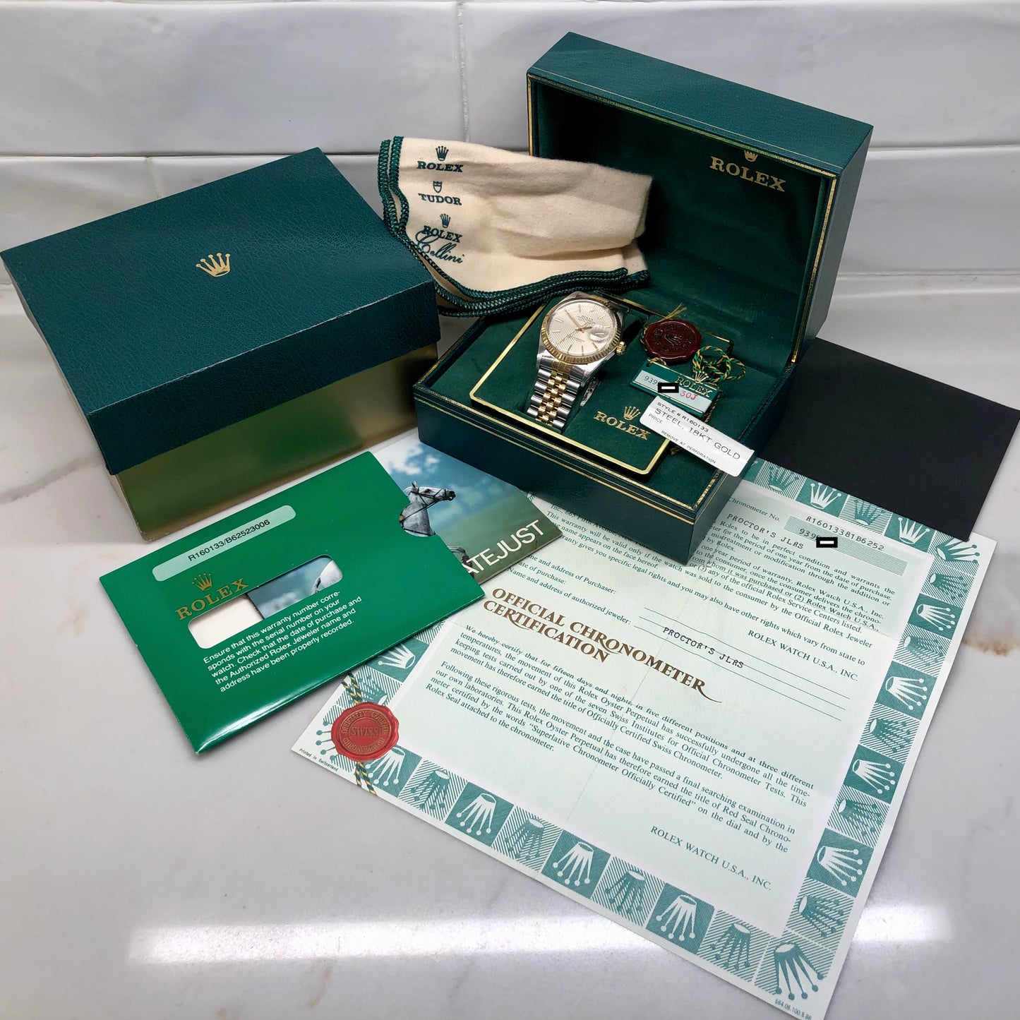 1986 Rolex Datejust 16013 Silver Tapestry Two Tone Jubilee Wristwatch with Box and Papers - Hashtag Watch Company