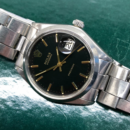 1971 Rolex Oysterdate Precision 6694 Black Stainless Steel Manual Wristwatch