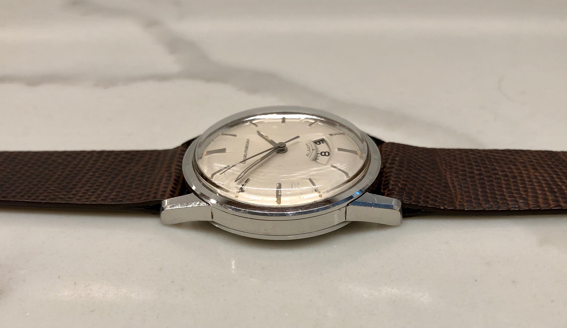 1960s Girard Perregaux Alarm 7742Y Stainless Steel Wristwatch - HASHTAGWATCHCO