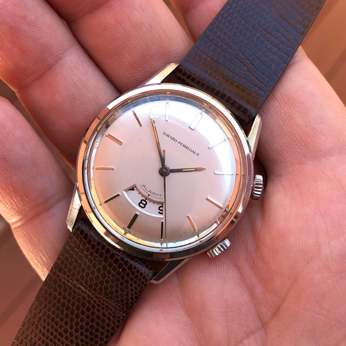 1960s Girard Perregaux Alarm 7742Y Stainless Steel Wristwatch HASHTAGWATCHCO