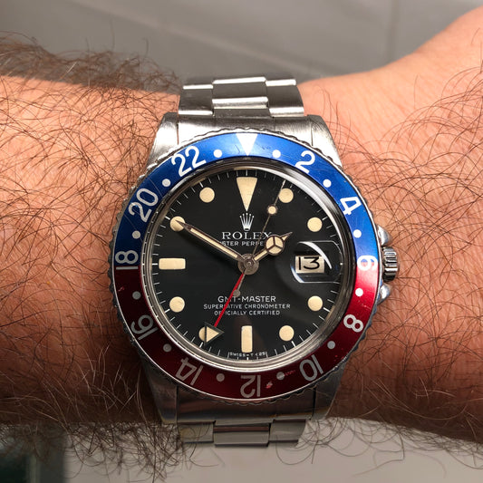 1979 Rolex GMT MASTER 1675 Mk 5 Pepsi Matte Dial Steel Automatic Wristwatch - HASHTAGWATCHCO