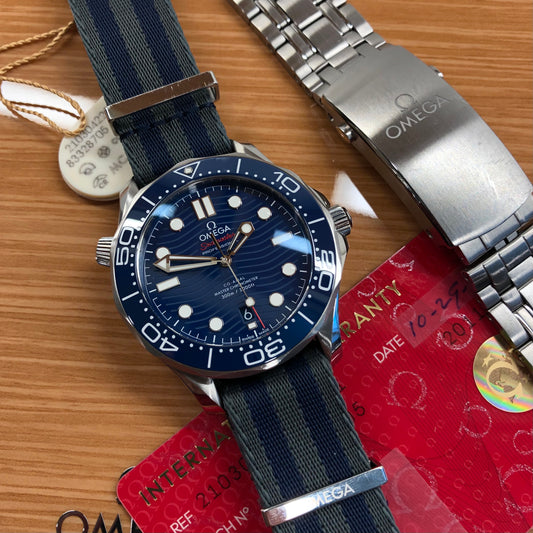2022 OMEGA Seamaster 300M Co-Axial Master Chronometer 210.30.42.20.03.001 Blue Dial Wristwatch with Box and Papers