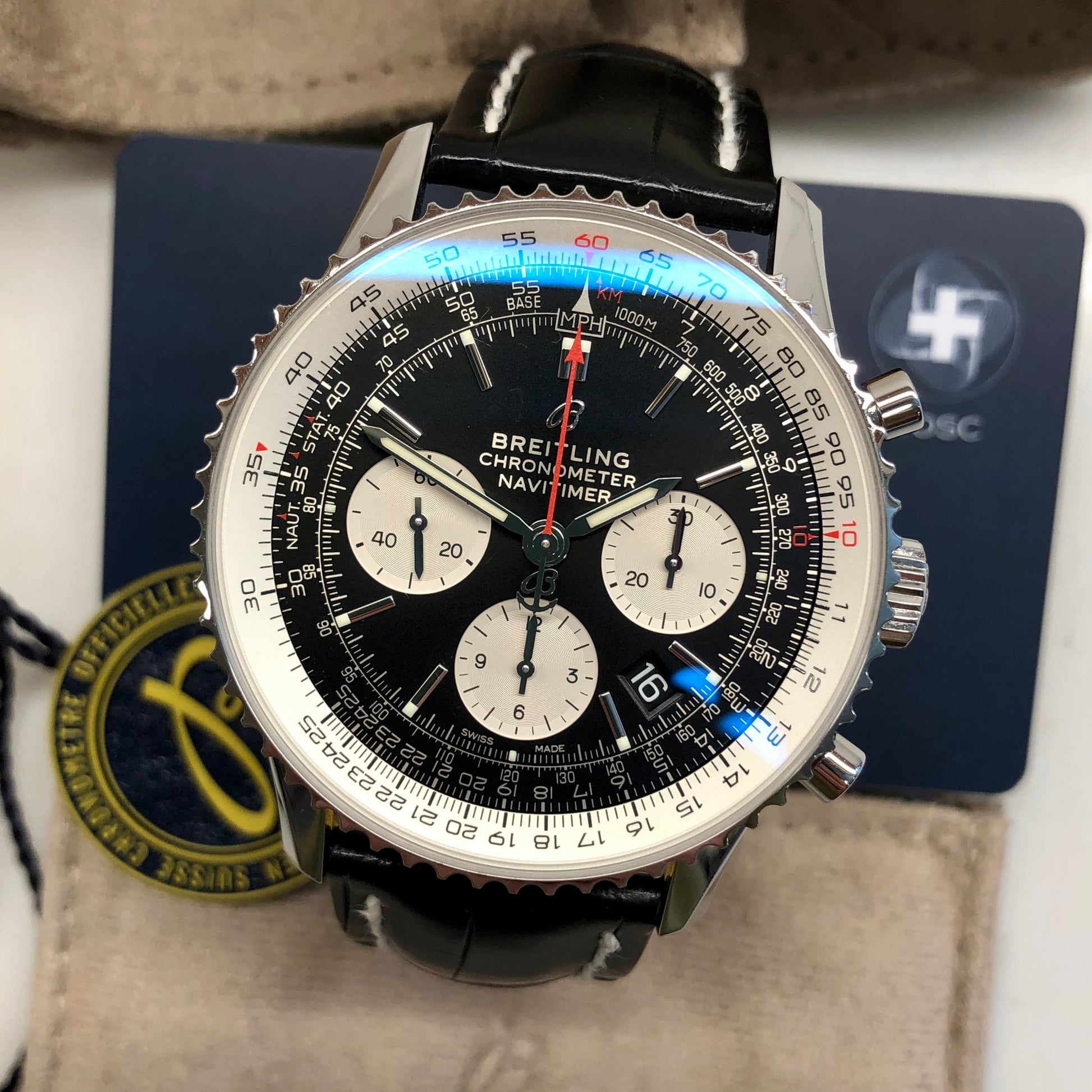 Breitling Navitimer B01 Chronograph 43 AB0121 Stainless Steel Leather Wristwatch with Box and Papers HASHTAGWATCHCO