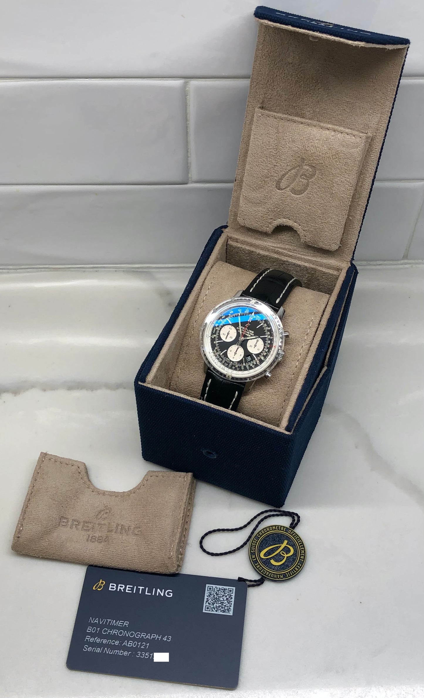 Breitling Navitimer B01 Chronograph 43 AB0121 Stainless Steel Leather Wristwatch with Box and Papers - HASHTAGWATCHCO