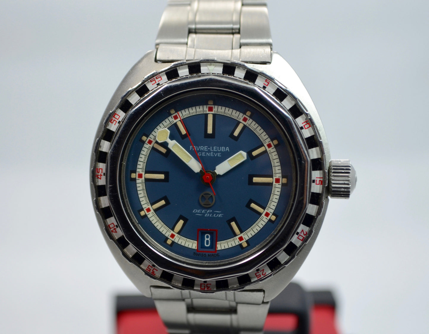 Vintage Favre Leuba Deep Blue 59863 Roulette Stainless Steel Divers Wristwatch - Hashtag Watch Company