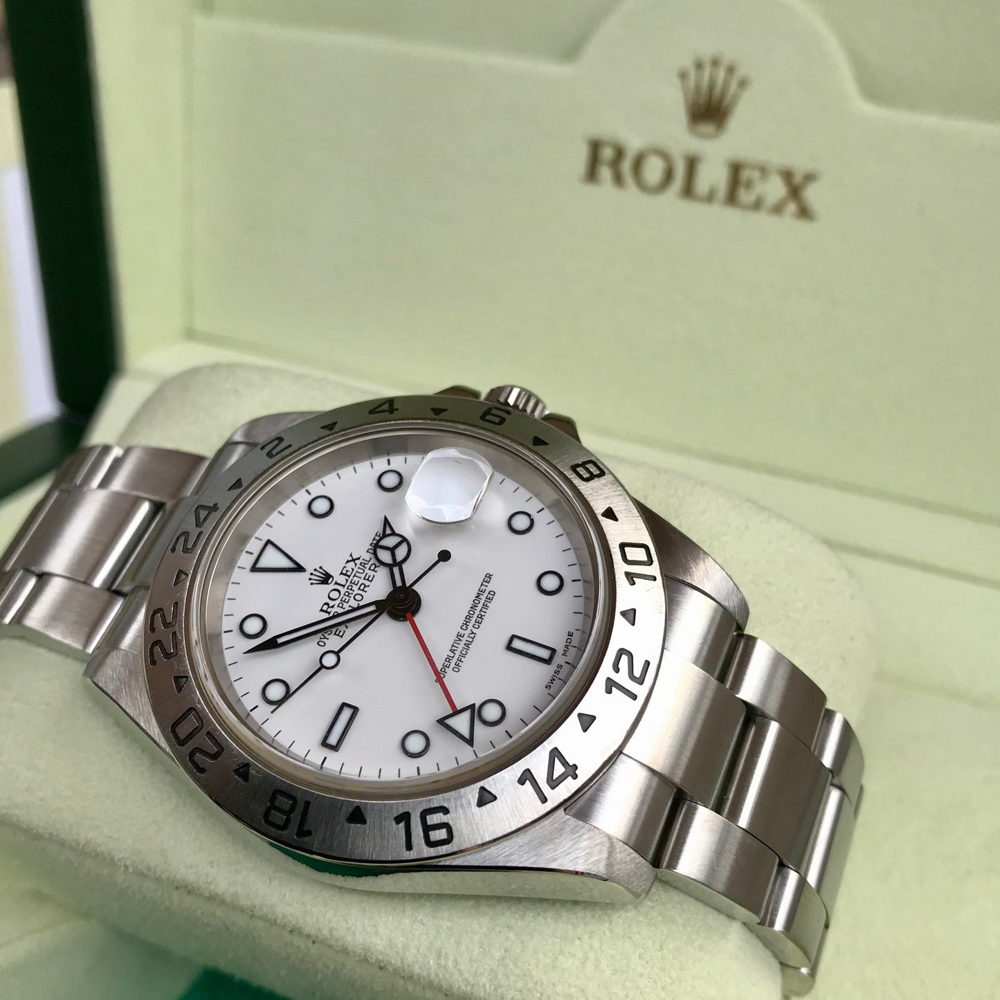 Rolex Explorer II 16570 Stainless Steel GMT Oyster F Serial Wristwatch Box Papers Circa 2003 - Hashtag Watch Company