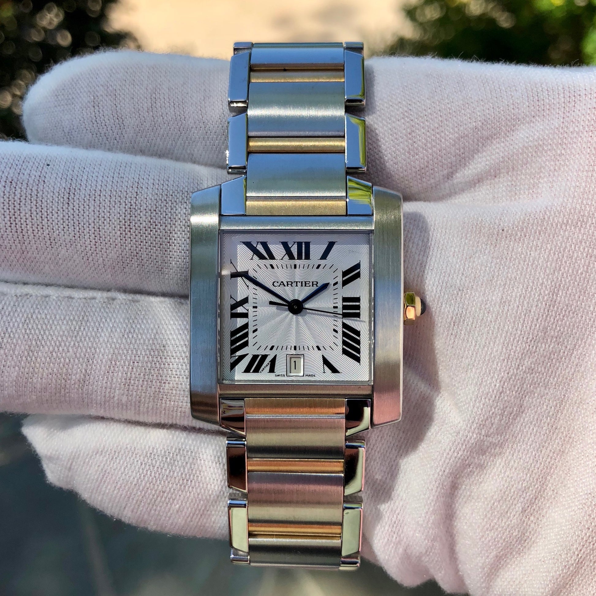 Cartier Tank Francaise Steel and Yellow Gold Sliver Roman Dial Large Size  Automatic Watch W51005Q4