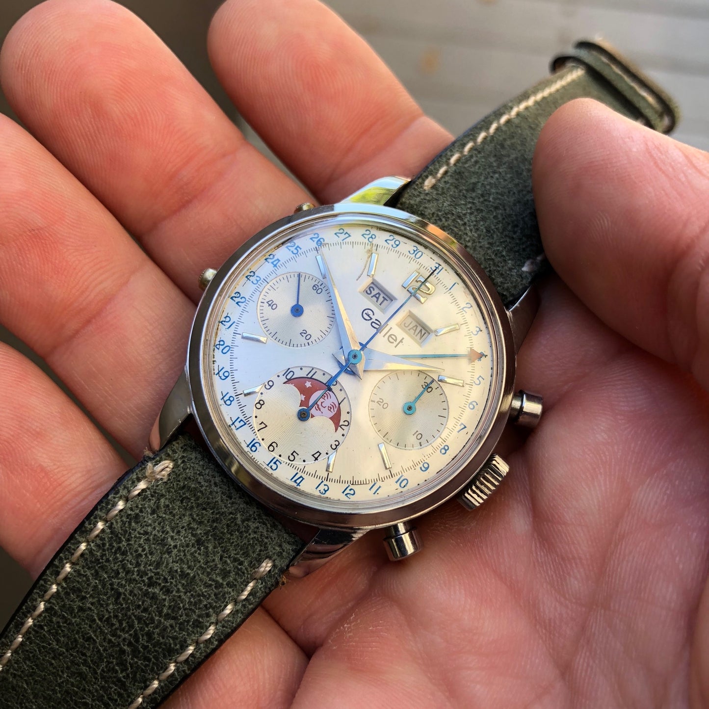 Vintage Gallet MultiChron Astronomic Steel Chronograph Valjoux 88 Triple Date Moonphase Wristwatch - Hashtag Watch Company