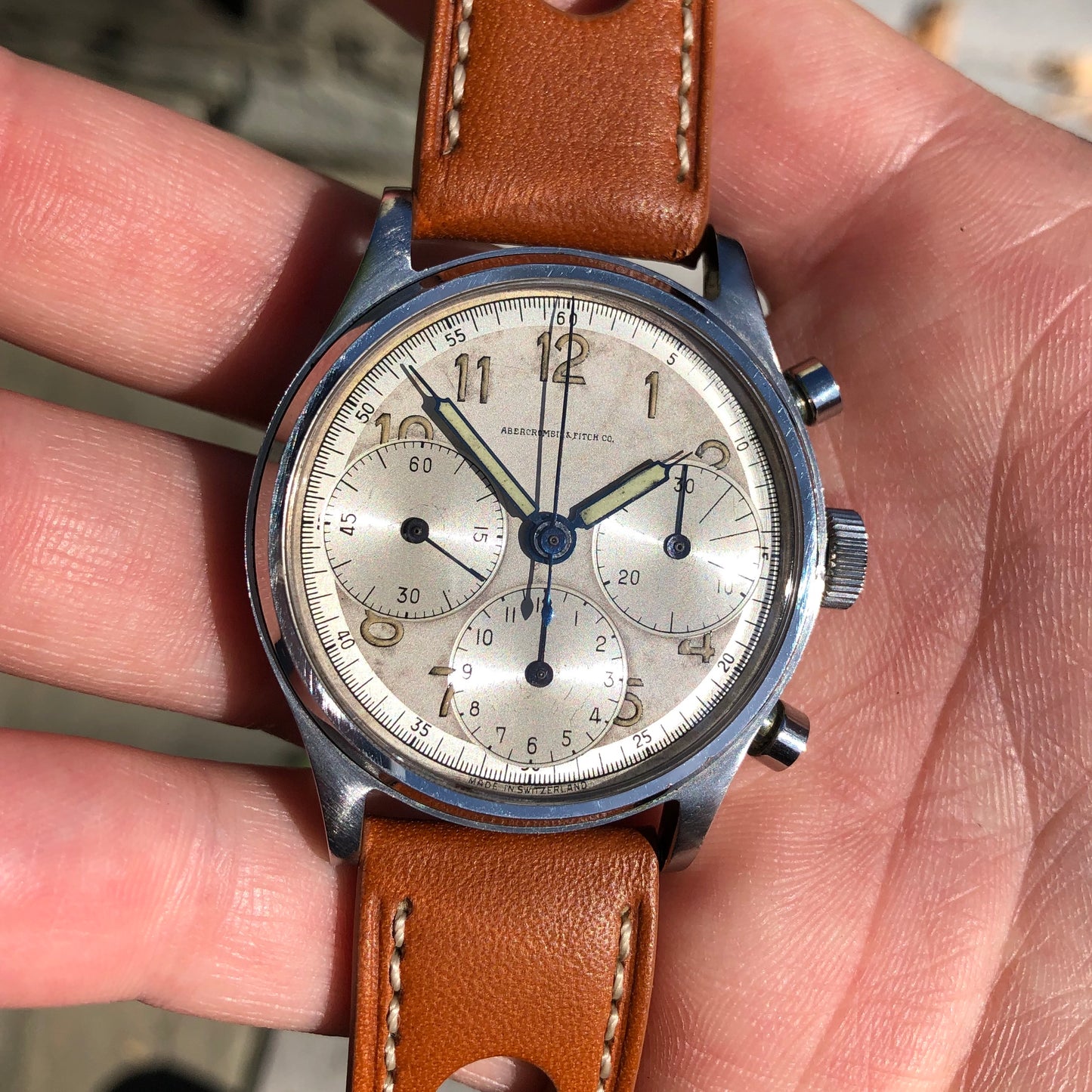 1950s Abercrombie & Fitch Co. Wristwatch | Manual 59322 HASHTAGWATCHCO Heuer Valjoux Steel Chronograph 71