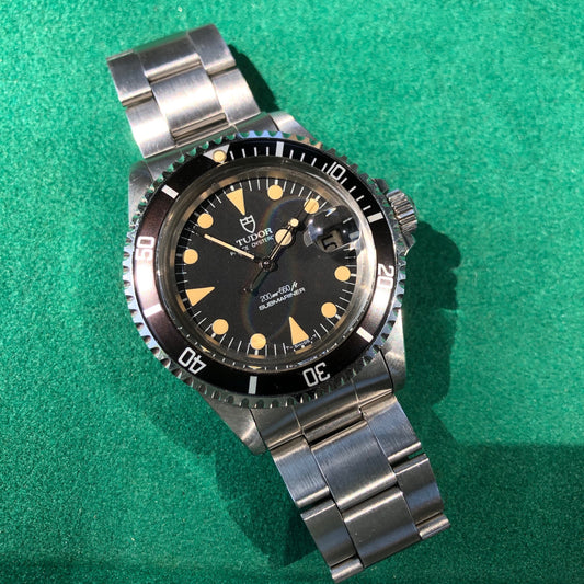 Vintage Tudor Submariner 76100 Lollipop Black Dial Tropical Wristwatch Papers Circa 1985 Unpolished - Hashtag Watch Company