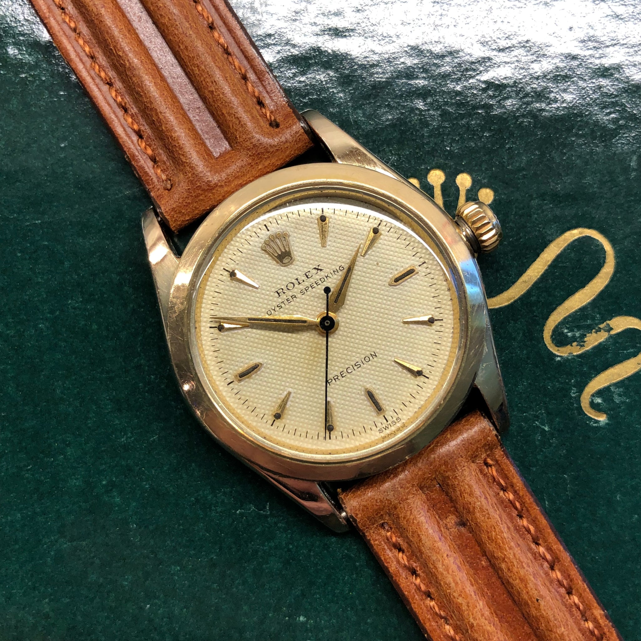 1956 Rolex Oyster Speedking 6418 Waffle Dial Gold Top 31mm Precision ...