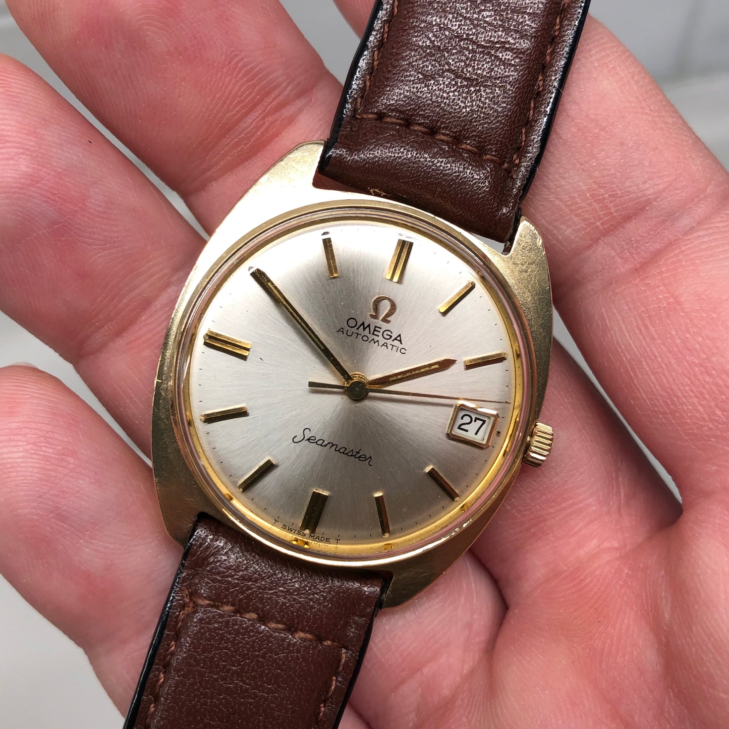 1966 Omega Seamaster 6736 14K Yellow Gold Caliber 563 Date Automatic Wristwatch - Hashtag Watch Company