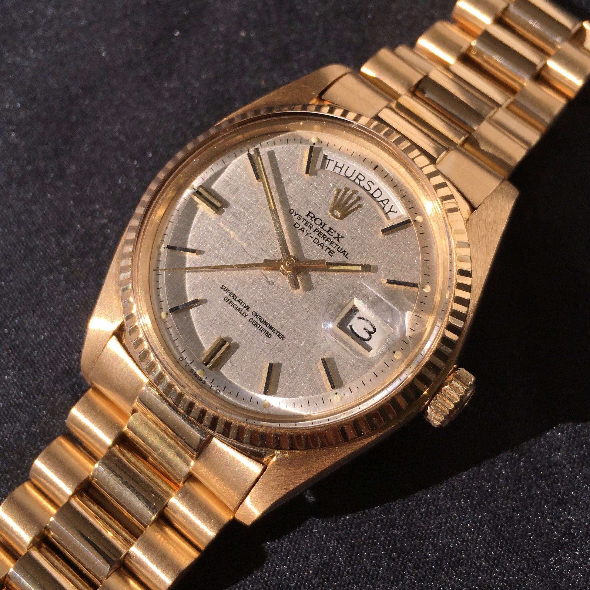 Vintage Rolex President 1803 Day Date 18K Yellow Gold Linen 1972 Wristwatch - Hashtag Watch Company